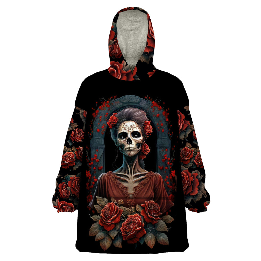 Day of Dead Lady Wearable Blanket Hoodie Sugar Skull Rose Lady - Wonder Print Shop
