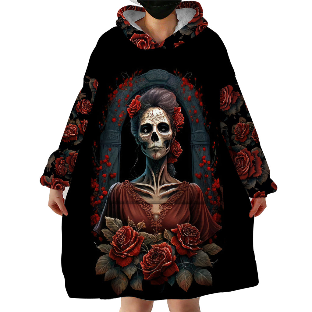 Day of Dead Lady Wearable Blanket Hoodie Sugar Skull Rose Lady - Wonder Print Shop