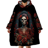 Day of Dead Lady Wearable Blanket Hoodie Sugar Skull Rose Lady - Wonder Print Shop