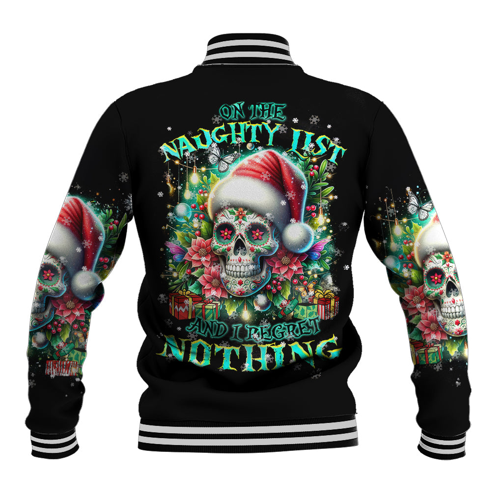 Christmas Skull Baseball Jacket On The Naughty List I Regret Nothing - Wonder Print Shop