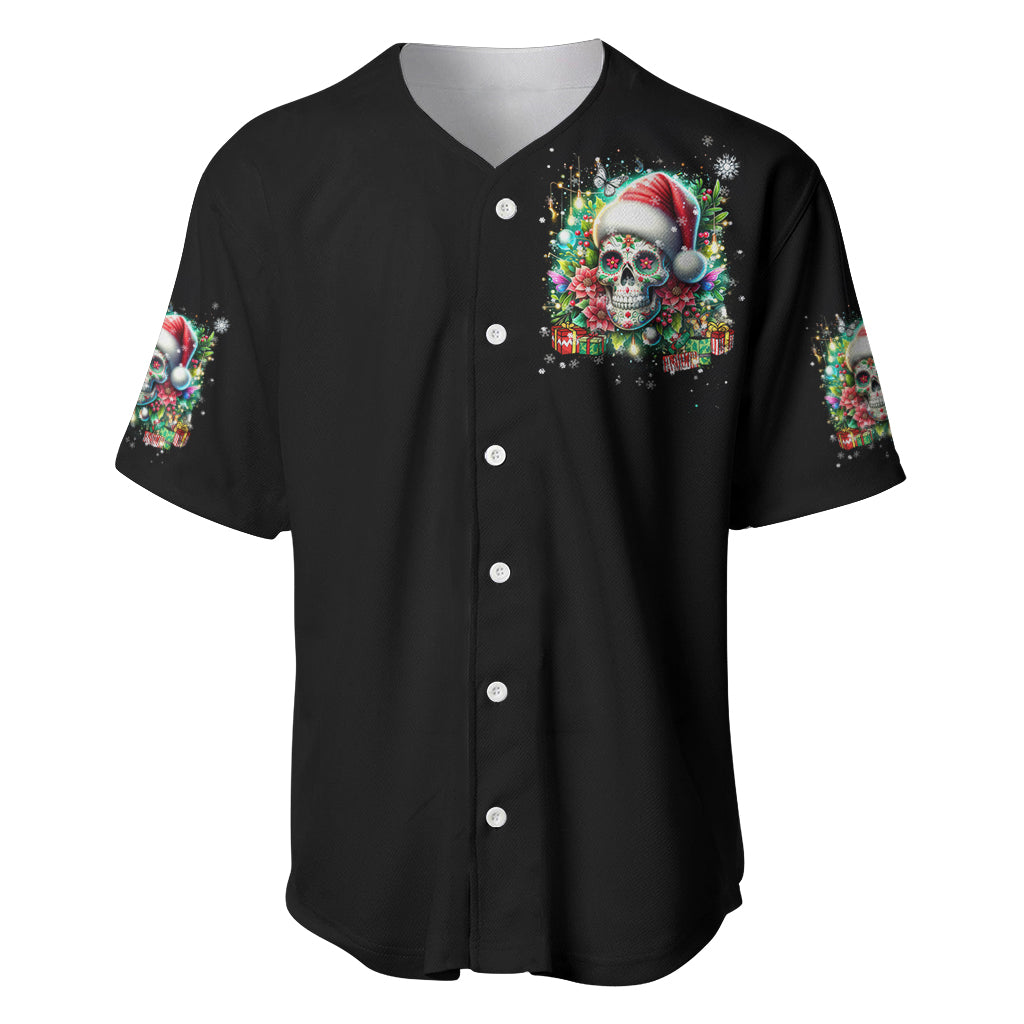Christmas Skull Baseball Jersey On The Naughty List I Regret Nothing - Wonder Print Shop