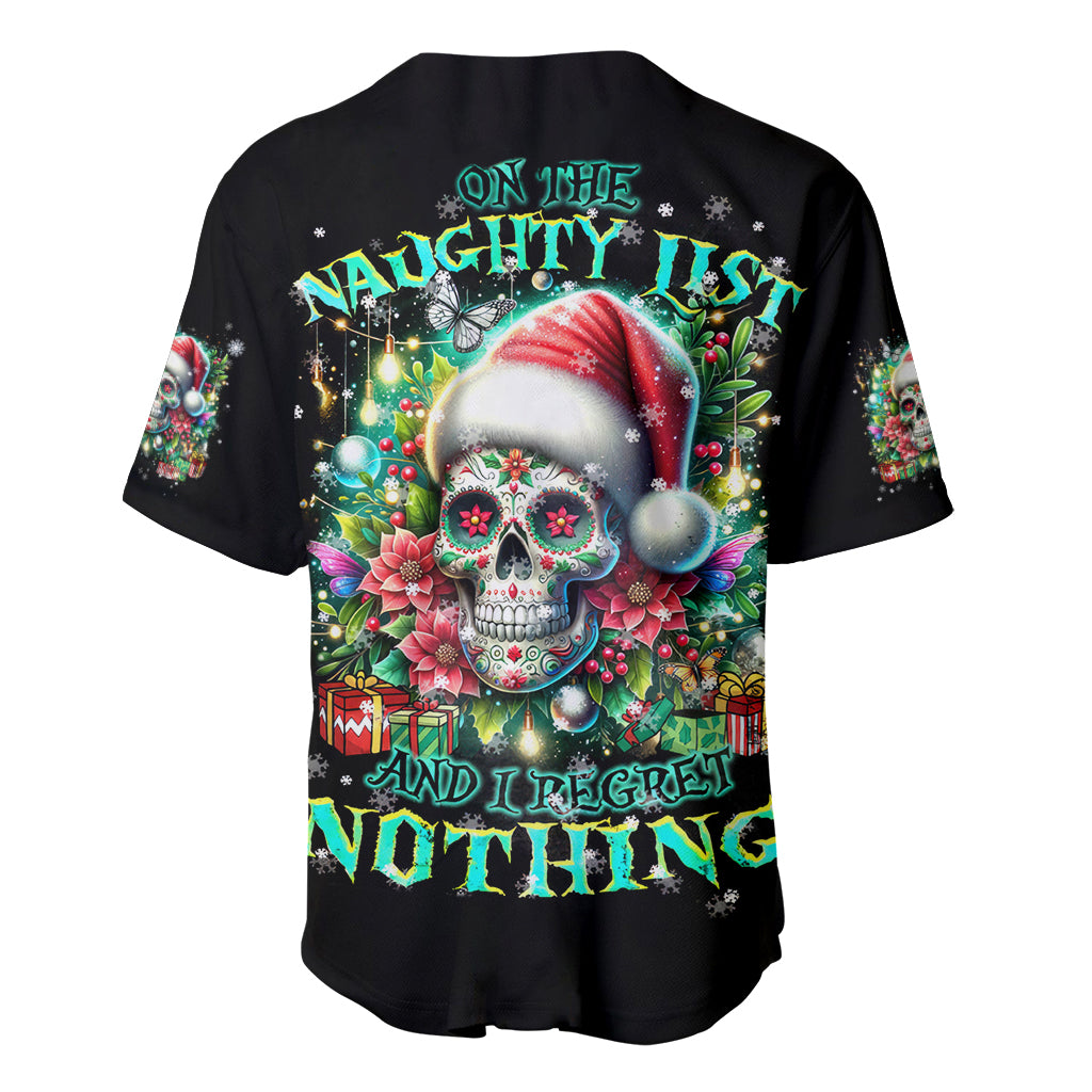 Christmas Skull Baseball Jersey On The Naughty List I Regret Nothing - Wonder Print Shop