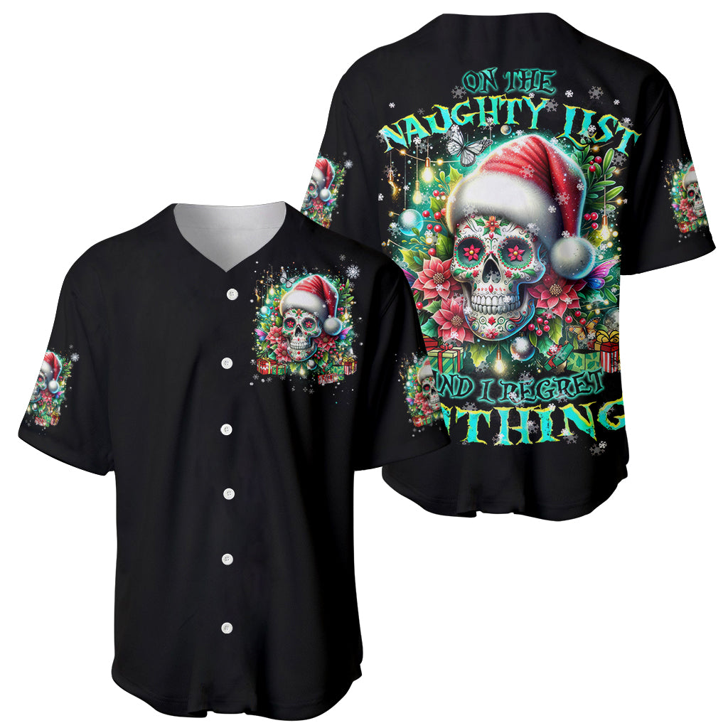 Christmas Skull Baseball Jersey On The Naughty List I Regret Nothing - Wonder Print Shop