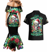 Christmas Skull Couples Matching Mermaid Dress and Hawaiian Shirt On The Naughty List I Regret Nothing - Wonder Print Shop