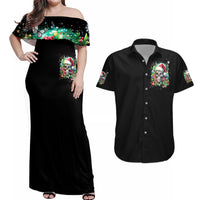 Christmas Skull Couples Matching Off Shoulder Maxi Dress and Hawaiian Shirt On The Naughty List I Regret Nothing - Wonder Print Shop