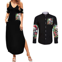 Christmas Skull Couples Matching Summer Maxi Dress and Long Sleeve Button Shirt On The Naughty List I Regret Nothing - Wonder Print Shop