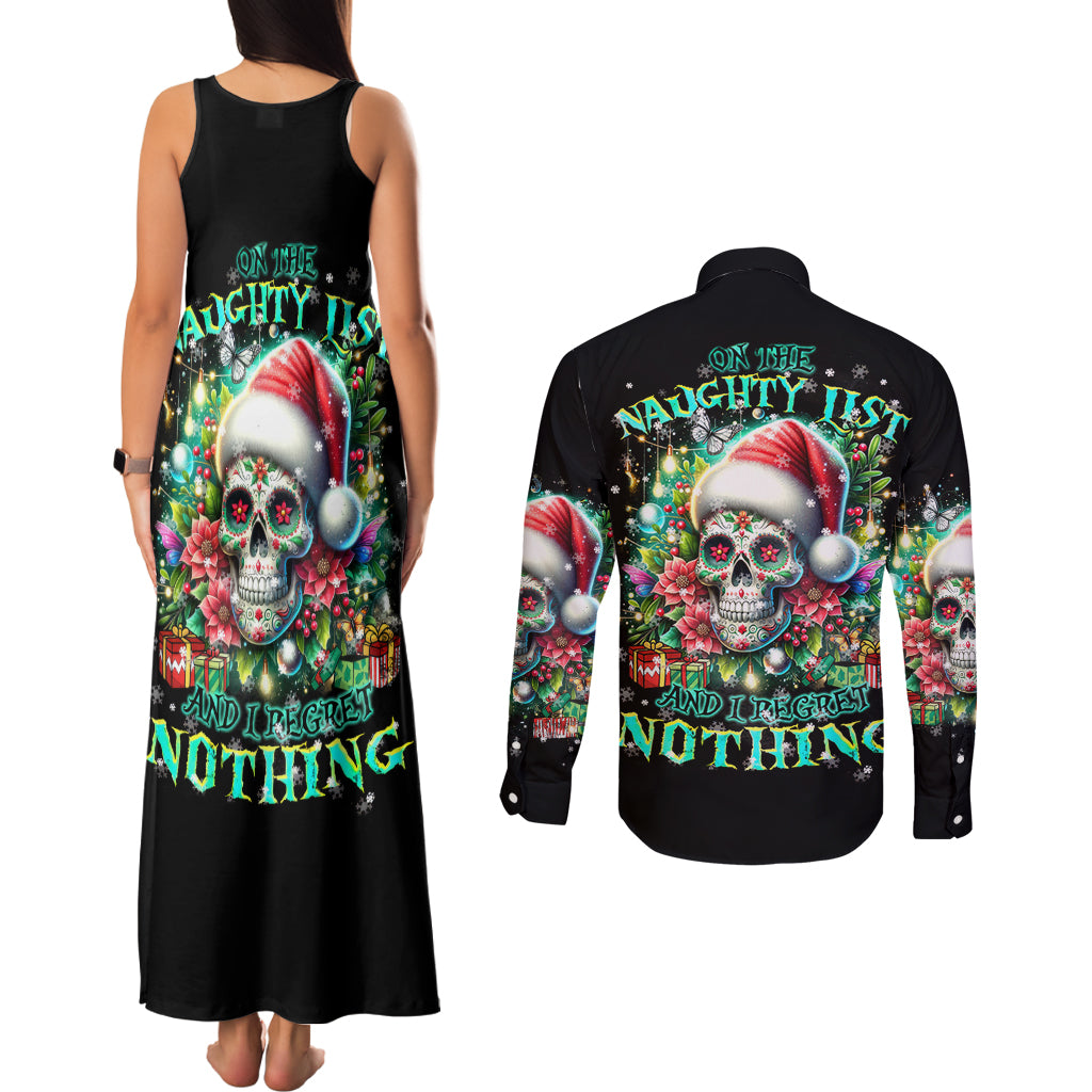 Christmas Skull Couples Matching Tank Maxi Dress and Long Sleeve Button Shirt On The Naughty List I Regret Nothing - Wonder Print Shop