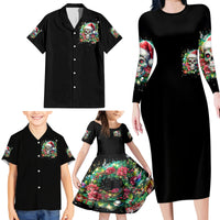 Christmas Skull Family Matching Long Sleeve Bodycon Dress and Hawaiian Shirt On The Naughty List I Regret Nothing - Wonder Print Shop