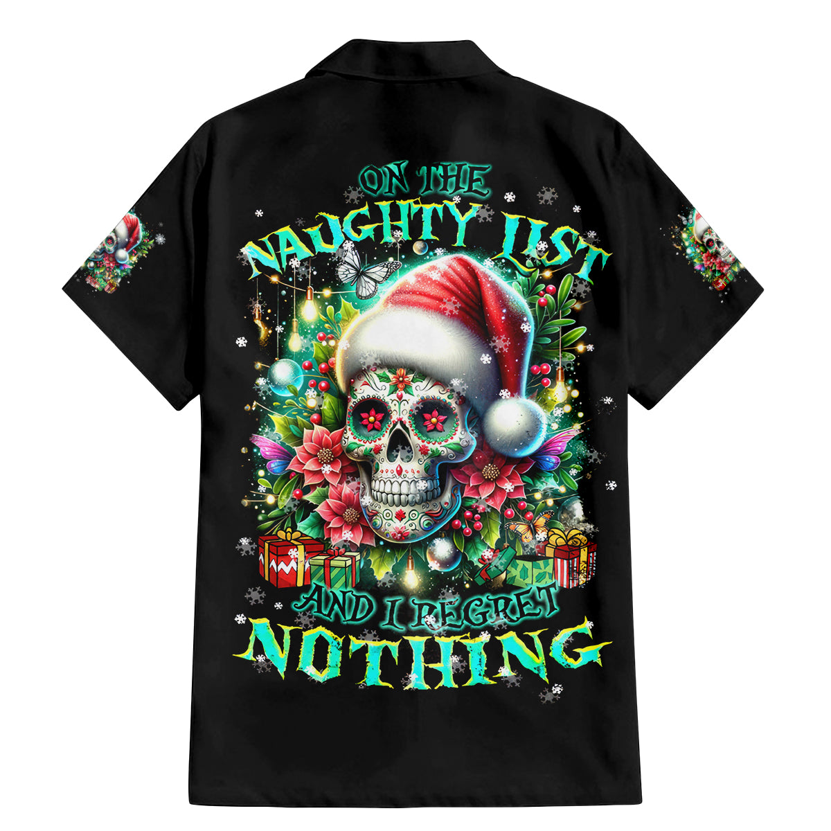 Christmas Skull Family Matching Mermaid Dress and Hawaiian Shirt On The Naughty List I Regret Nothing - Wonder Print Shop