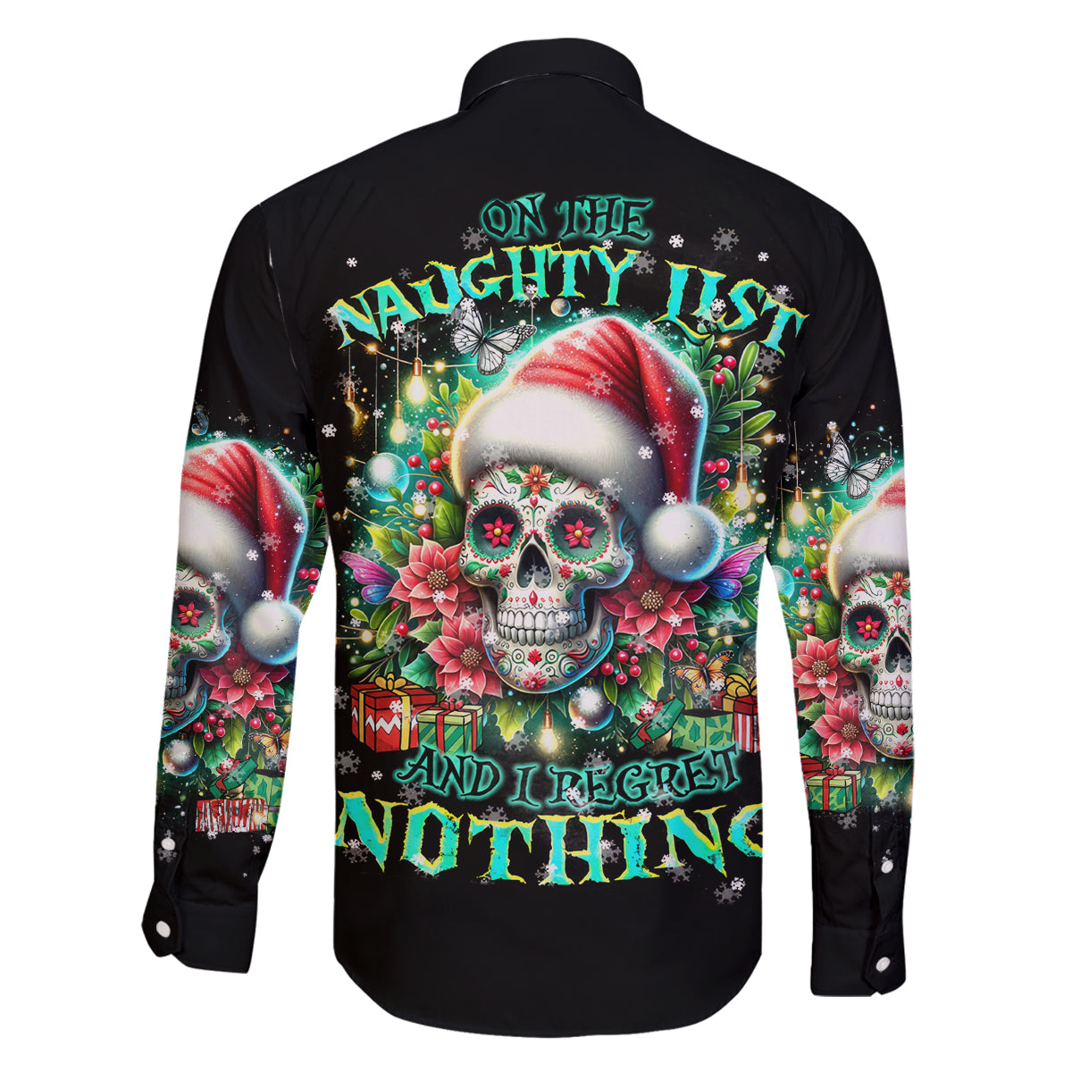 Christmas Skull Family Matching Off Shoulder Maxi Dress and Hawaiian Shirt On The Naughty List I Regret Nothing - Wonder Print Shop