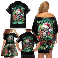 Christmas Skull Family Matching Off Shoulder Short Dress and Hawaiian Shirt On The Naughty List I Regret Nothing - Wonder Print Shop