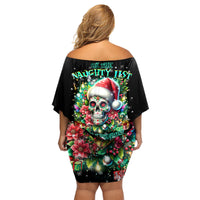 Christmas Skull Family Matching Off Shoulder Short Dress and Hawaiian Shirt On The Naughty List I Regret Nothing - Wonder Print Shop
