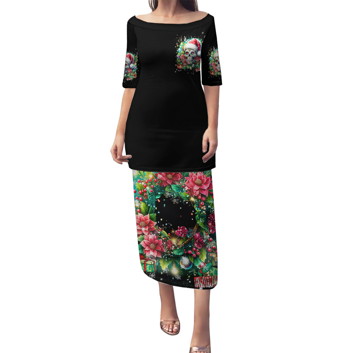 Christmas Skull Family Matching Puletasi Dress and Hawaiian Shirt On The Naughty List I Regret Nothing - Wonder Print Shop