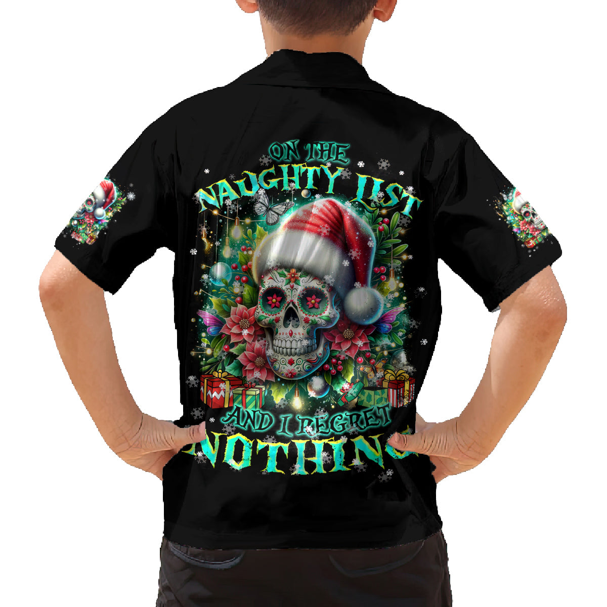 Christmas Skull Family Matching Summer Maxi Dress and Hawaiian Shirt On The Naughty List I Regret Nothing - Wonder Print Shop