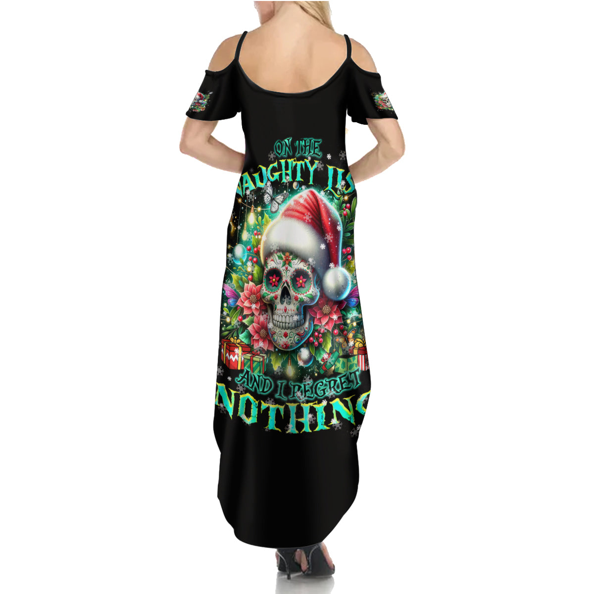Christmas Skull Family Matching Summer Maxi Dress and Hawaiian Shirt On The Naughty List I Regret Nothing - Wonder Print Shop