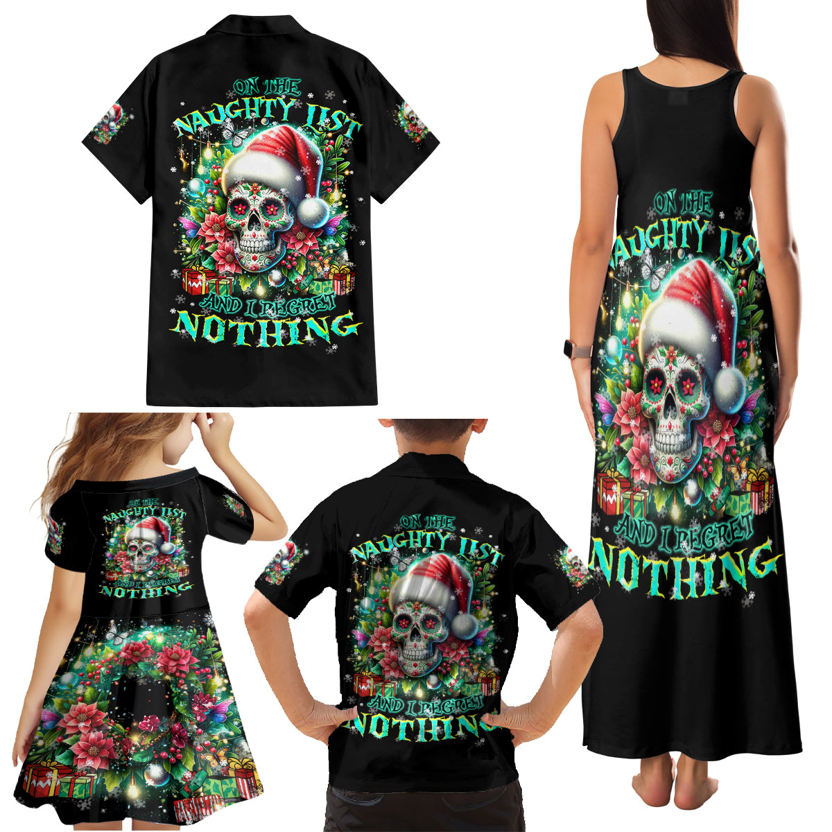 Christmas Skull Family Matching Tank Maxi Dress and Hawaiian Shirt On The Naughty List I Regret Nothing - Wonder Print Shop
