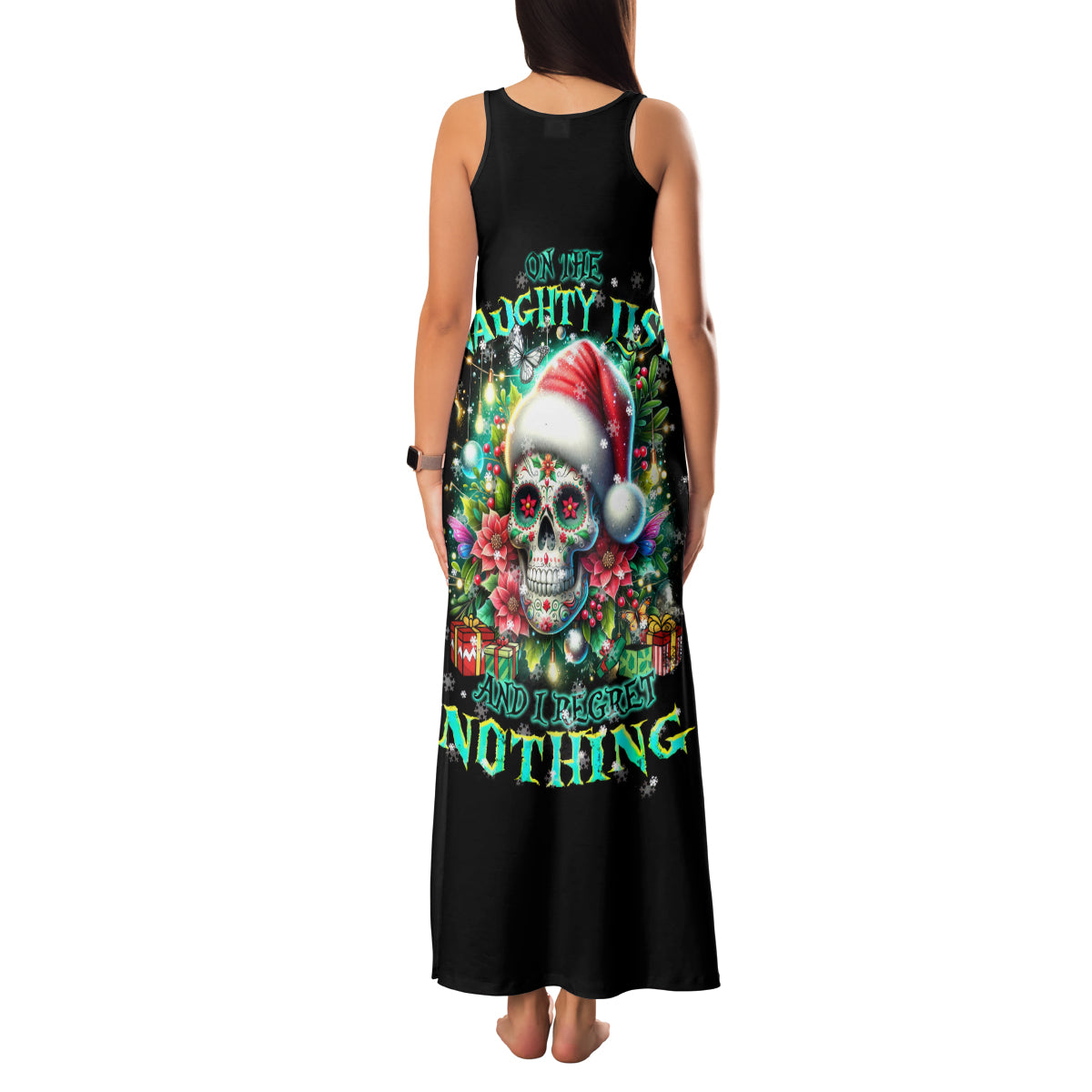 Christmas Skull Family Matching Tank Maxi Dress and Hawaiian Shirt On The Naughty List I Regret Nothing - Wonder Print Shop