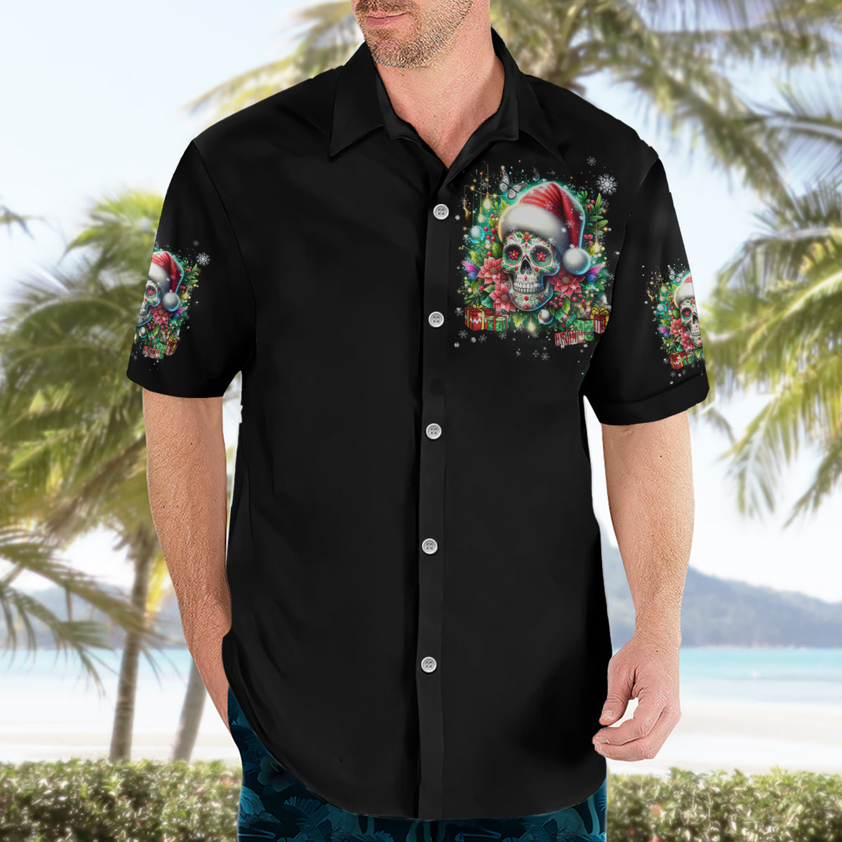 Christmas Skull Hawaiian Shirt On The Naughty List I Regret Nothing - Wonder Print Shop