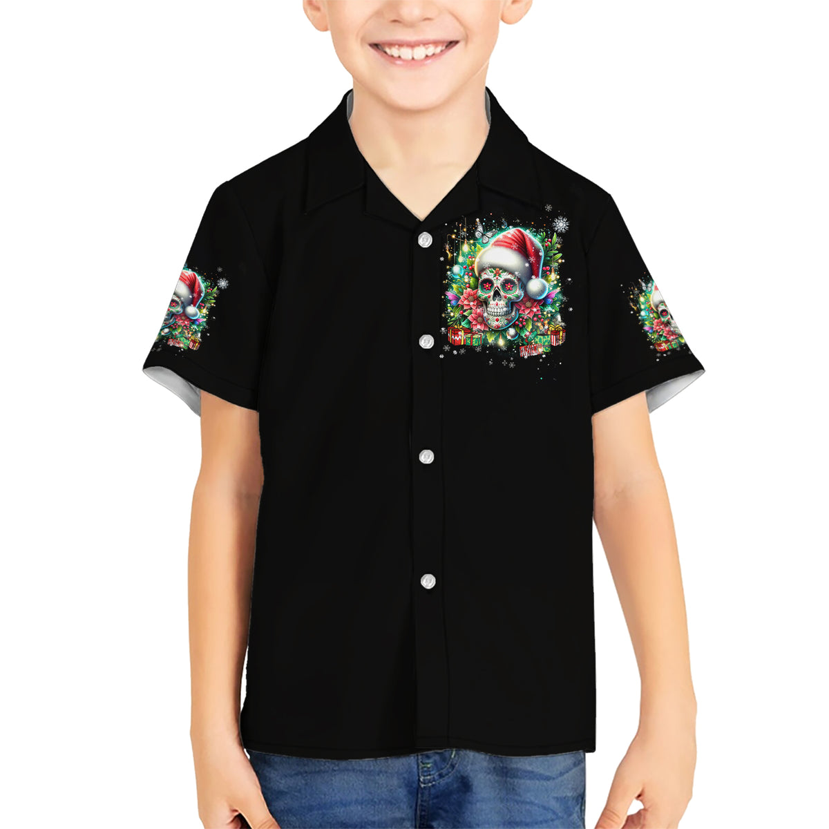 Christmas Skull Hawaiian Shirt On The Naughty List I Regret Nothing - Wonder Print Shop