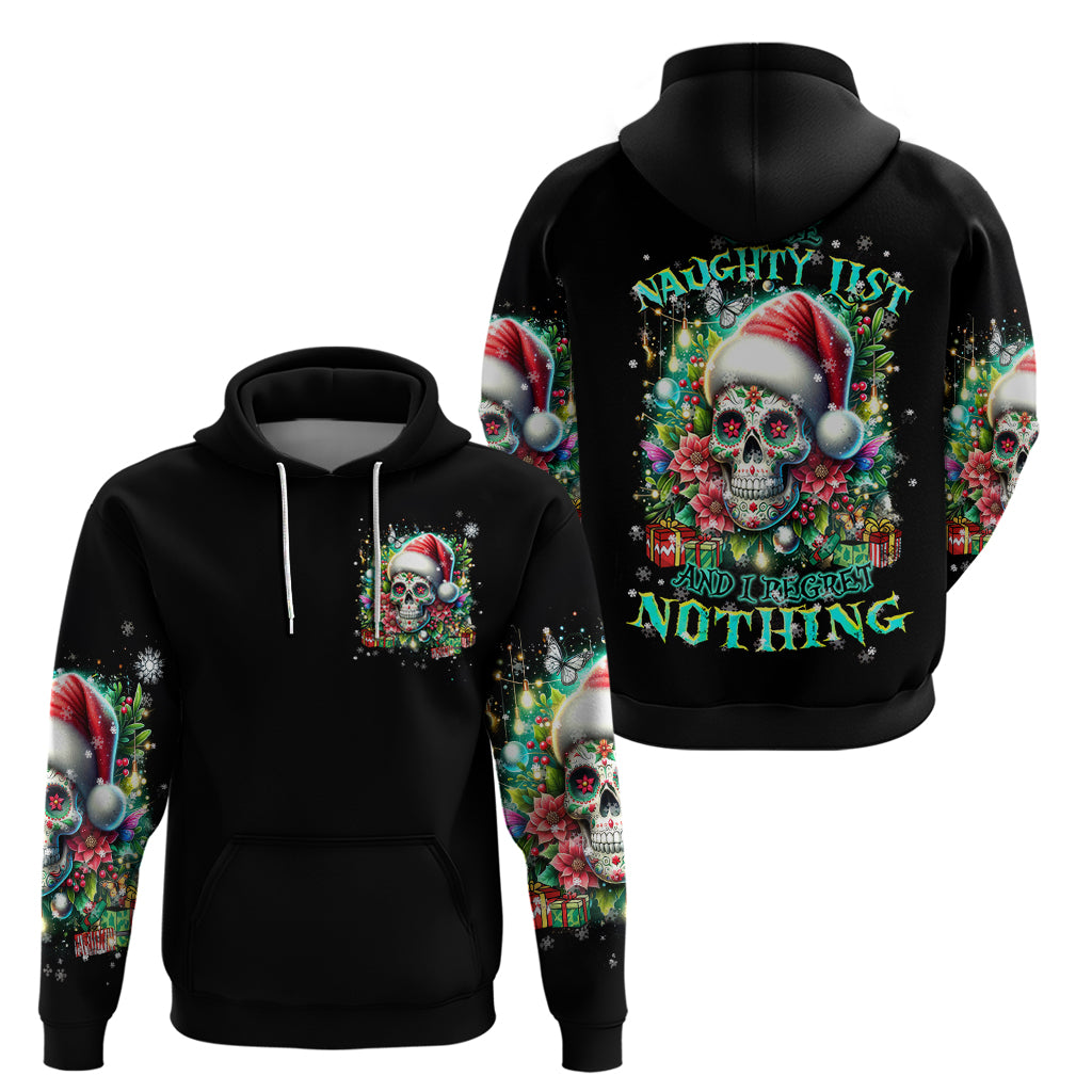 Christmas Skull Hoodie On The Naughty List I Regret Nothing - Wonder Print Shop