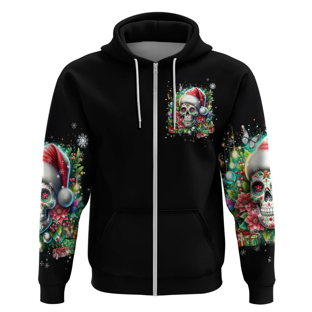 Christmas Skull Hoodie On The Naughty List I Regret Nothing - Wonder Print Shop