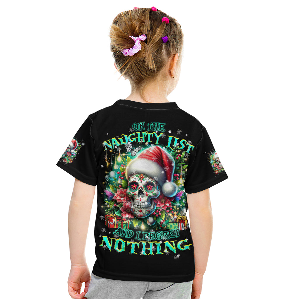 Christmas Skull Kid T Shirt On The Naughty List I Regret Nothing - Wonder Print Shop