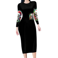 Christmas Skull Long Sleeve Bodycon Dress On The Naughty List I Regret Nothing - Wonder Print Shop