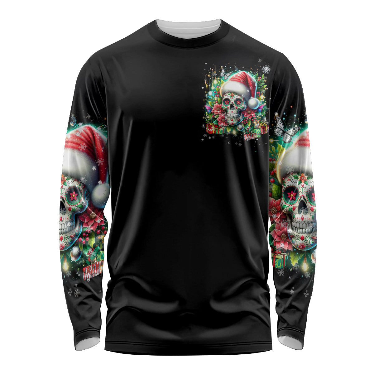 Christmas Skull Long Sleeve Shirt On The Naughty List I Regret Nothing - Wonder Print Shop