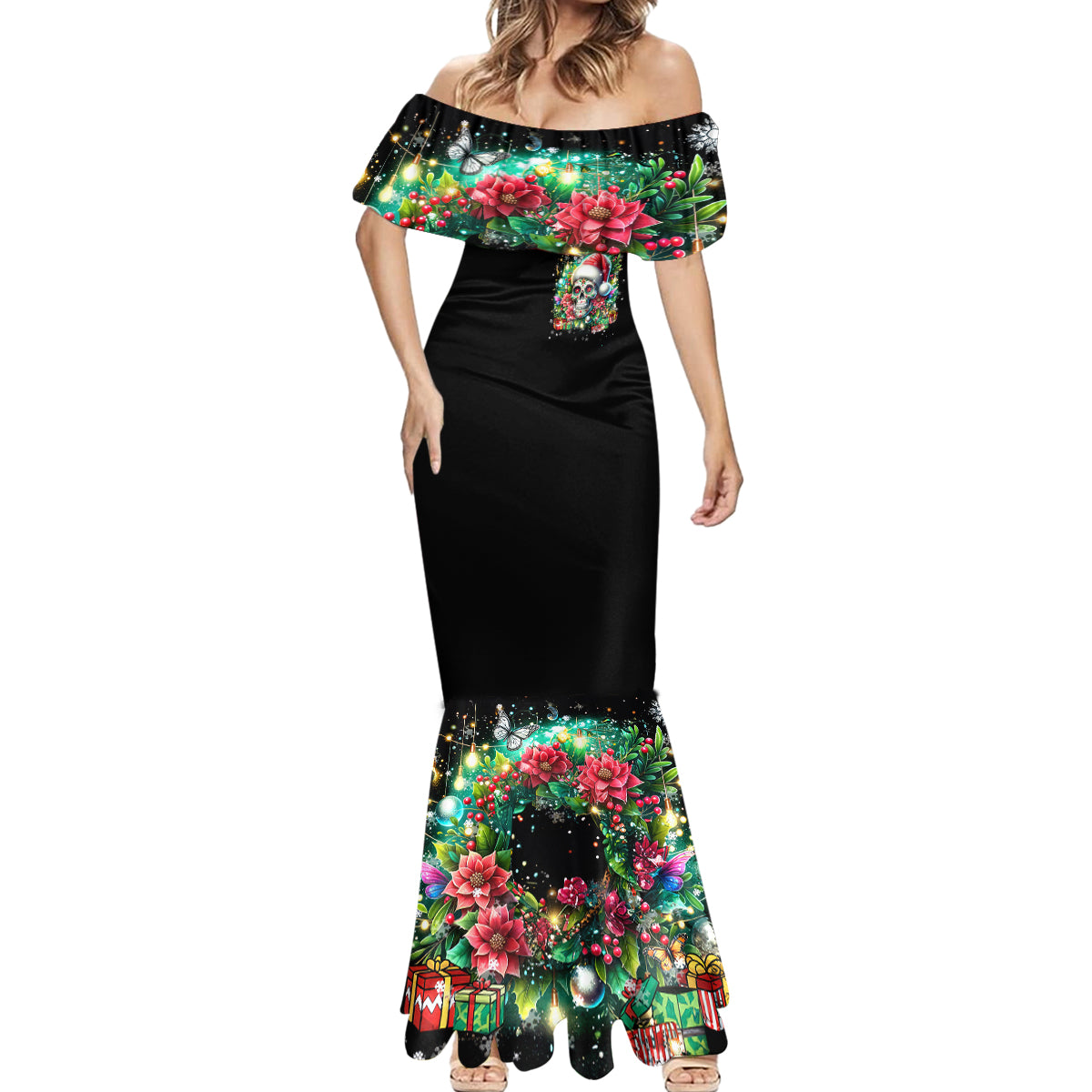 Christmas Skull Mermaid Dress On The Naughty List I Regret Nothing - Wonder Print Shop