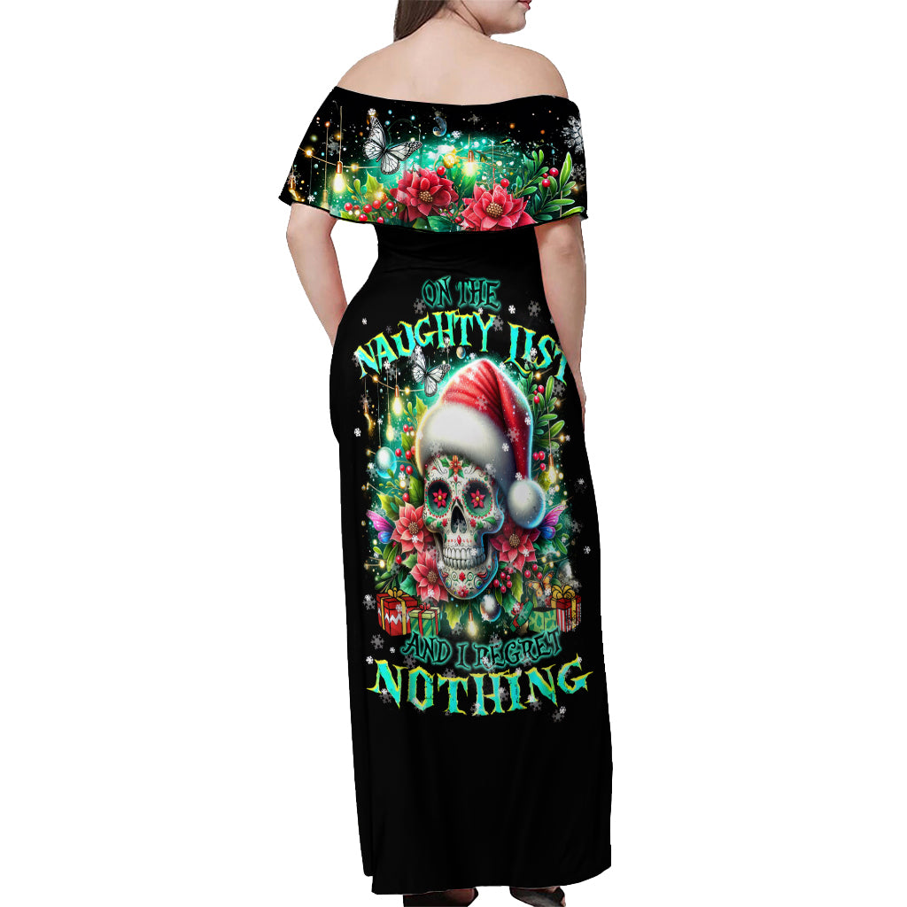 Christmas Skull Off Shoulder Maxi Dress On The Naughty List I Regret Nothing - Wonder Print Shop