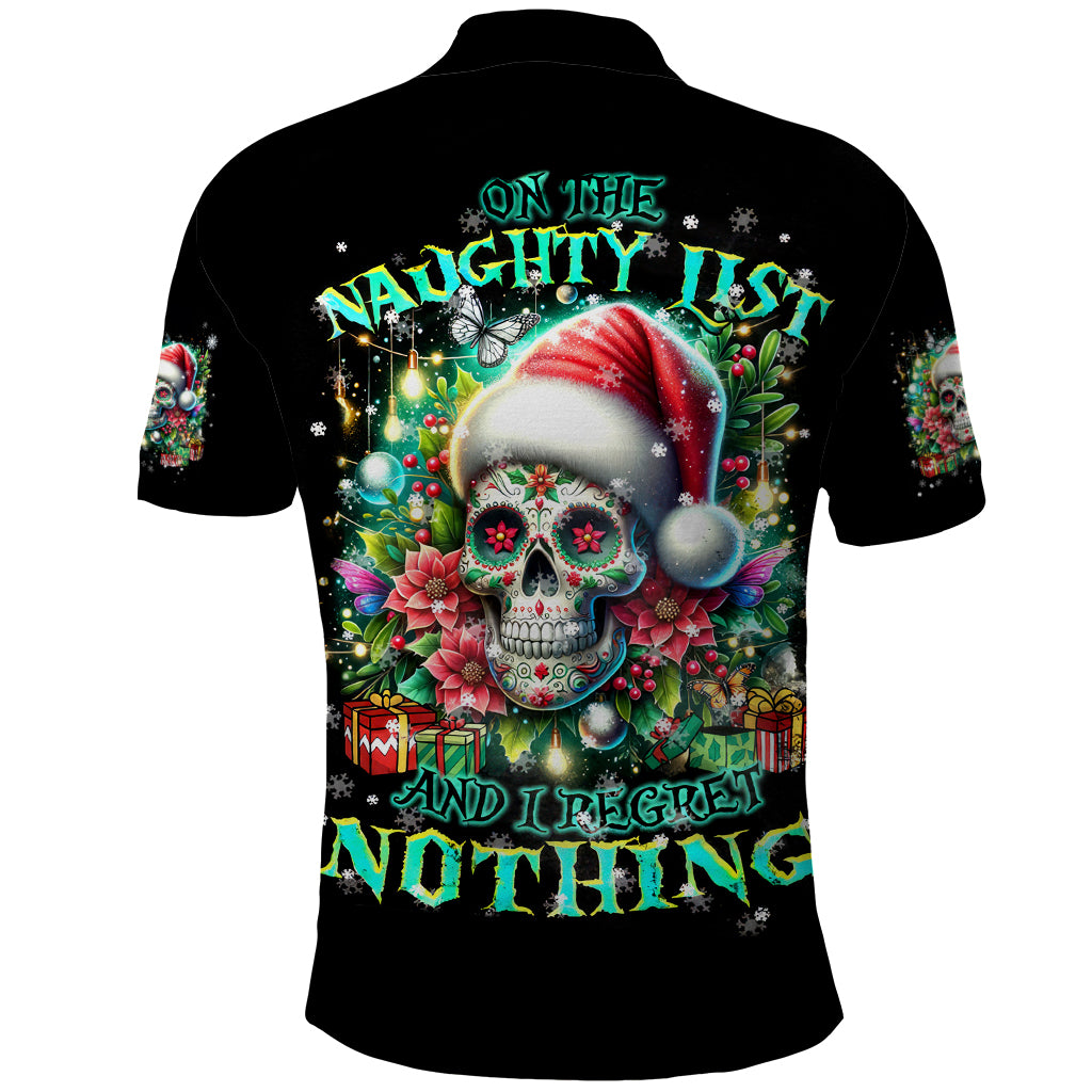 Christmas Skull Polo Shirt On The Naughty List I Regret Nothing - Wonder Print Shop