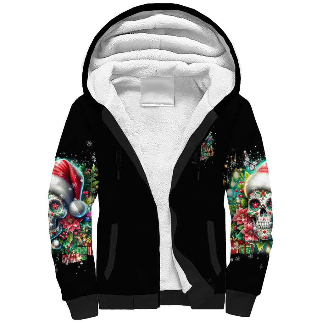 Christmas Skull Sherpa Hoodie On The Naughty List I Regret Nothing - Wonder Print Shop