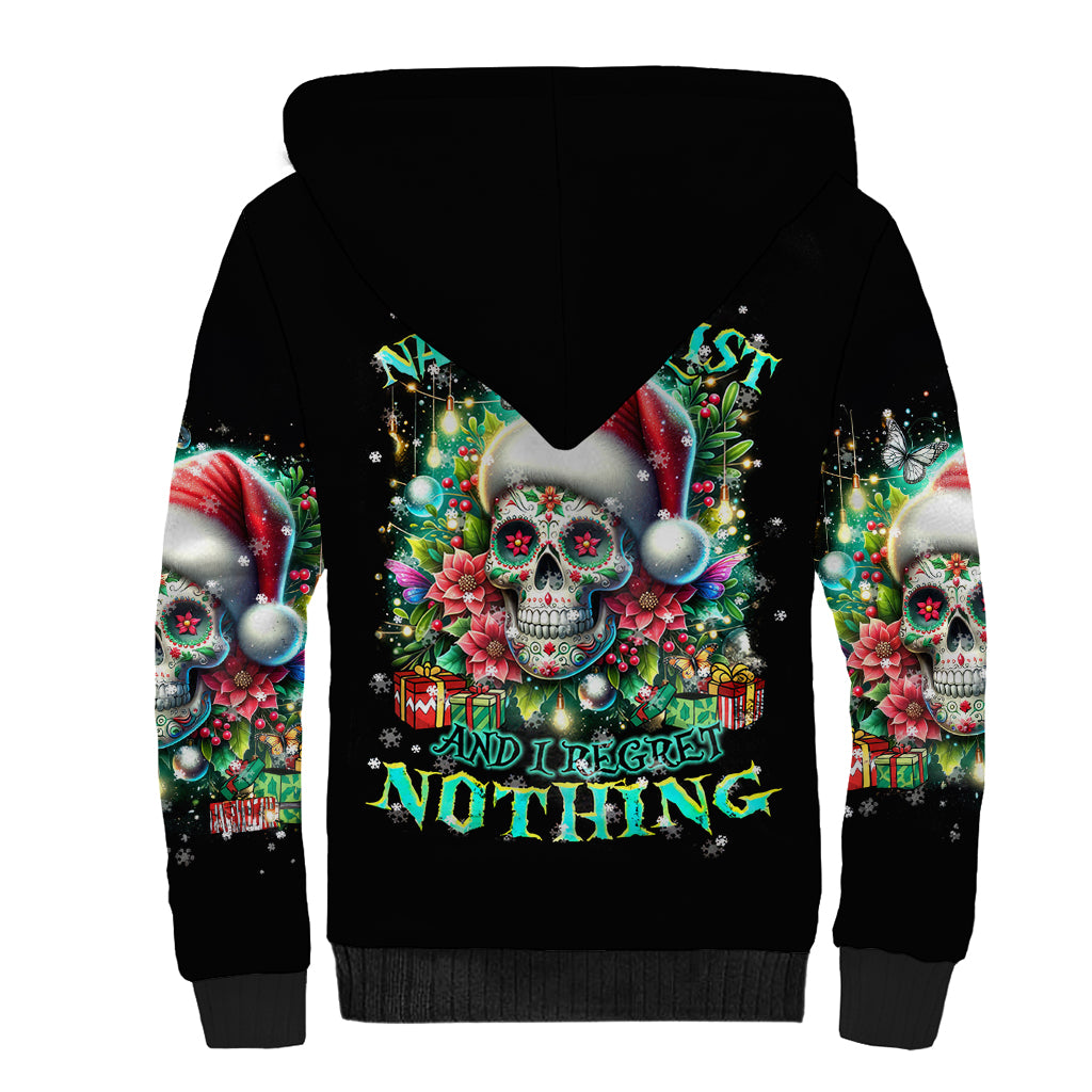 Christmas Skull Sherpa Hoodie On The Naughty List I Regret Nothing - Wonder Print Shop
