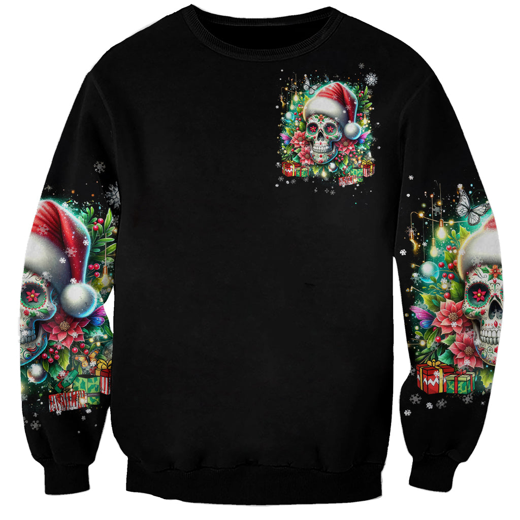 Christmas Skull Sweatshirt On The Naughty List I Regret Nothing - Wonder Print Shop