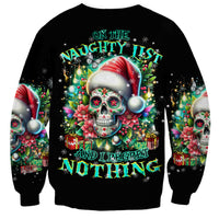 Christmas Skull Sweatshirt On The Naughty List I Regret Nothing - Wonder Print Shop