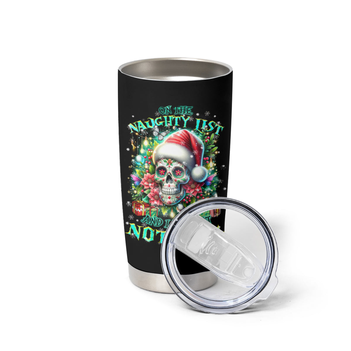 Christmas Skull Tumbler Cup On The Naughty List I Regret Nothing - Wonder Print Shop