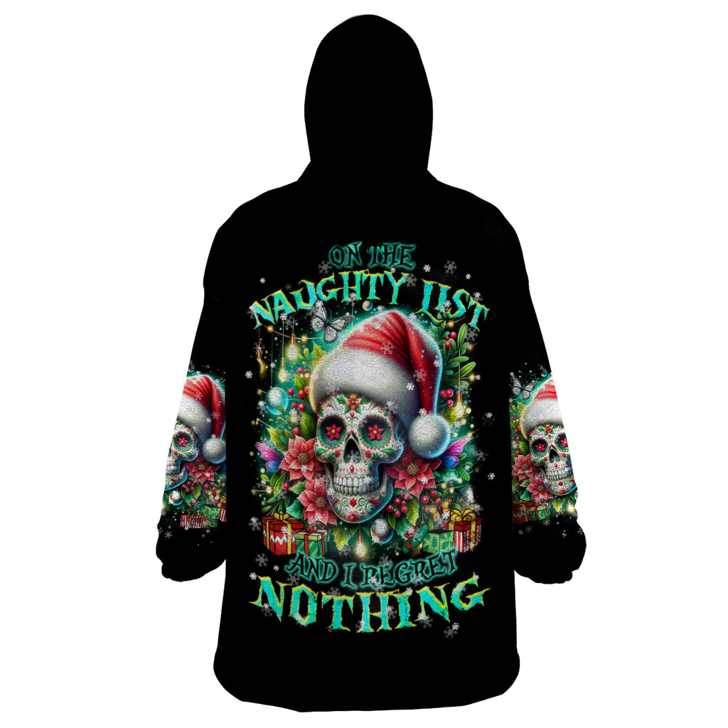 Christmas Skull Wearable Blanket Hoodie On The Naughty List I Regret Nothing - Wonder Print Shop