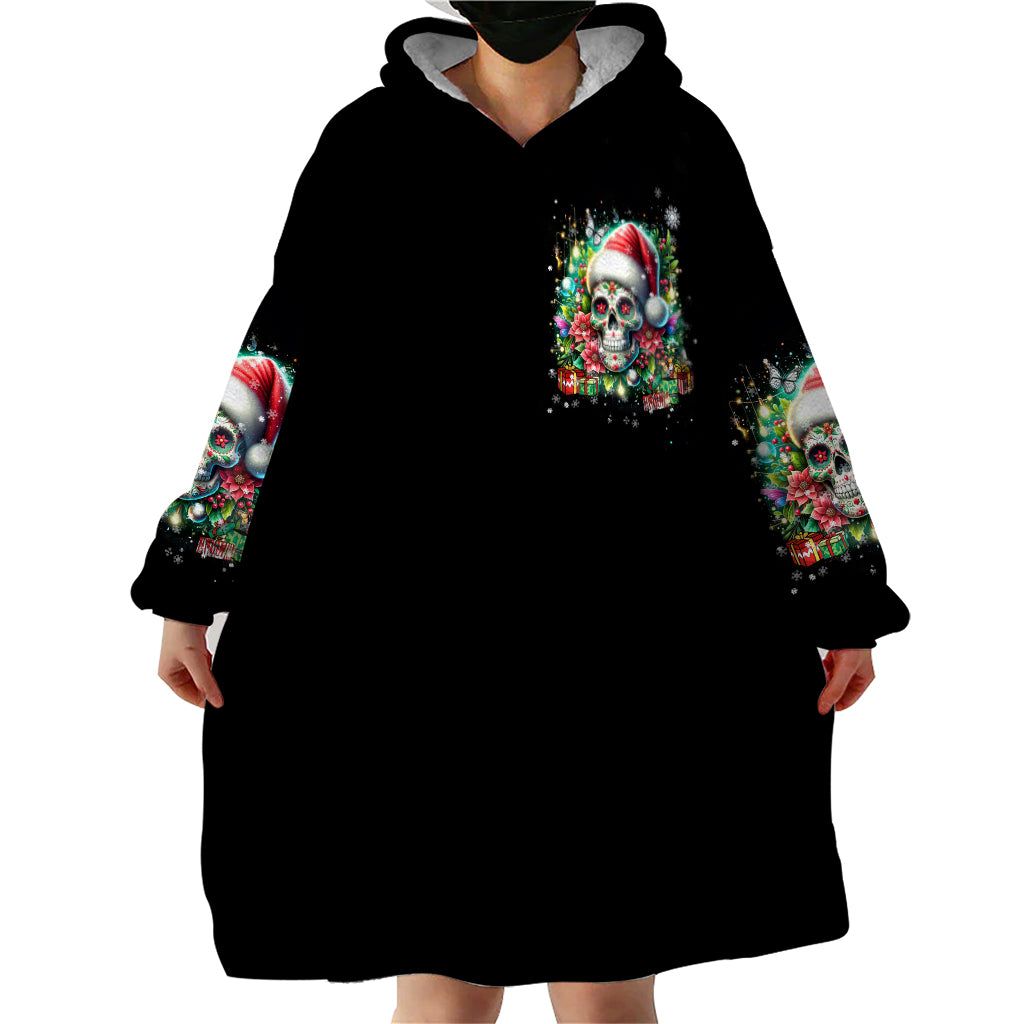 Christmas Skull Wearable Blanket Hoodie On The Naughty List I Regret Nothing - Wonder Print Shop
