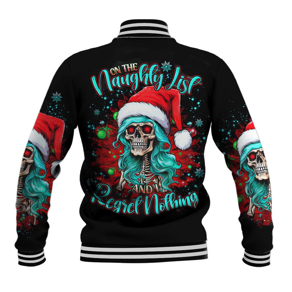 Christmas Skull Lady Baseball Jacket On The Naughty List I Regret Nothing - Wonder Print Shop