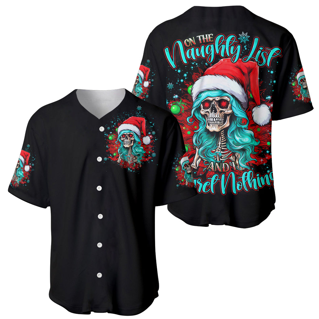 Christmas Skull Lady Baseball Jersey On The Naughty List I Regret Nothing - Wonder Print Shop