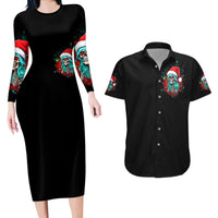 Christmas Skull Lady Couples Matching Long Sleeve Bodycon Dress and Hawaiian Shirt On The Naughty List I Regret Nothing - Wonder Print Shop