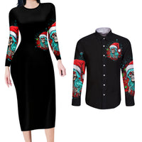 Christmas Skull Lady Couples Matching Long Sleeve Bodycon Dress and Long Sleeve Button Shirt On The Naughty List I Regret Nothing - Wonder Print Shop