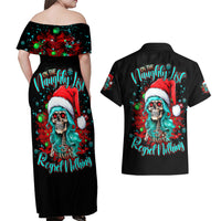 Christmas Skull Lady Couples Matching Off Shoulder Maxi Dress and Hawaiian Shirt On The Naughty List I Regret Nothing - Wonder Print Shop