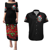 Christmas Skull Lady Couples Matching Puletasi Dress and Hawaiian Shirt On The Naughty List I Regret Nothing - Wonder Print Shop
