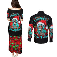 Christmas Skull Lady Couples Matching Puletasi Dress and Long Sleeve Button Shirt On The Naughty List I Regret Nothing - Wonder Print Shop