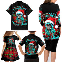 Christmas Skull Lady Family Matching Long Sleeve Bodycon Dress and Hawaiian Shirt On The Naughty List I Regret Nothing - Wonder Print Shop