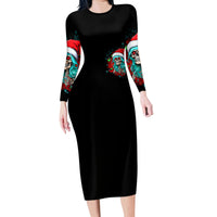 Christmas Skull Lady Family Matching Long Sleeve Bodycon Dress and Hawaiian Shirt On The Naughty List I Regret Nothing - Wonder Print Shop
