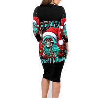 Christmas Skull Lady Family Matching Long Sleeve Bodycon Dress and Hawaiian Shirt On The Naughty List I Regret Nothing - Wonder Print Shop