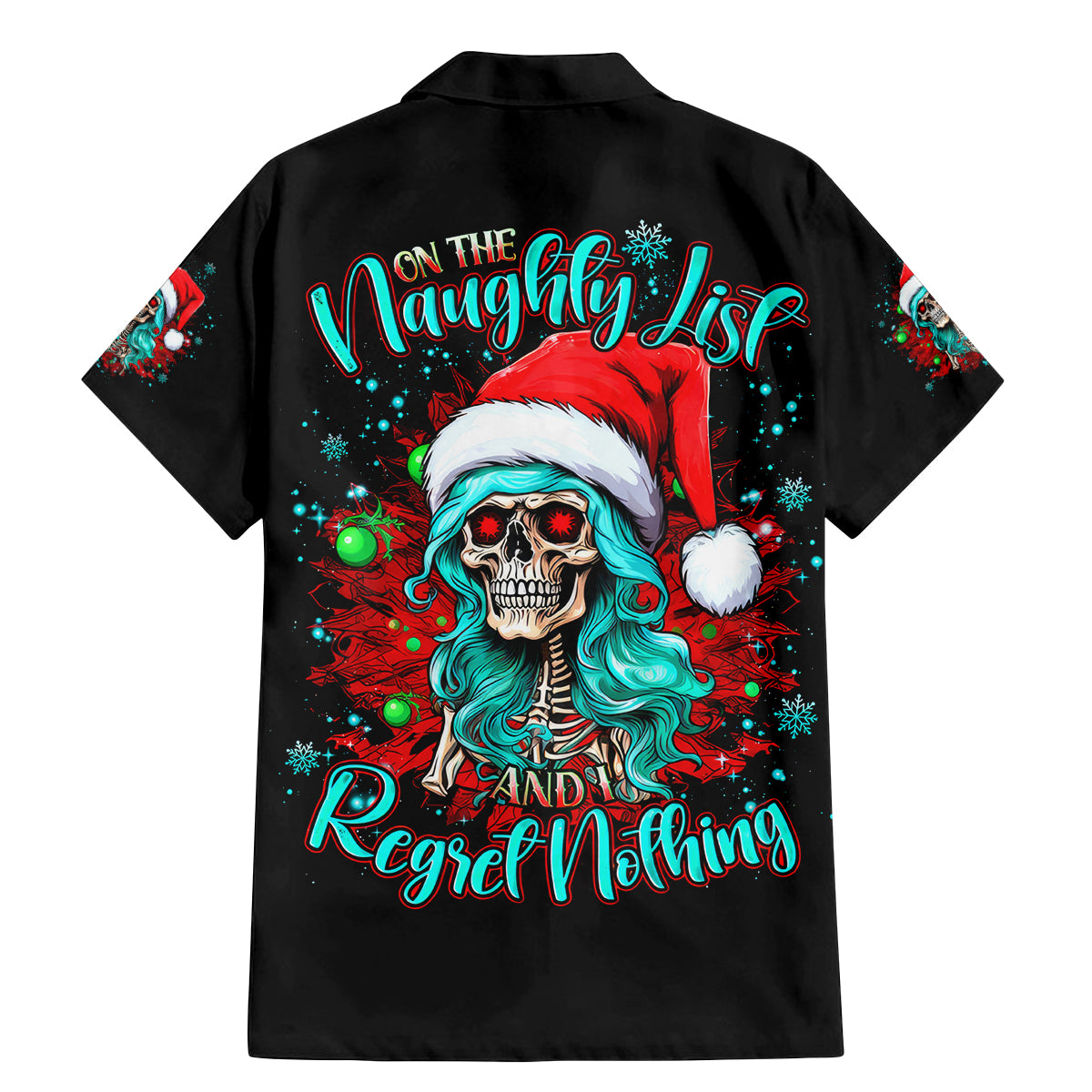 Christmas Skull Lady Family Matching Mermaid Dress and Hawaiian Shirt On The Naughty List I Regret Nothing - Wonder Print Shop