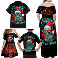 Christmas Skull Lady Family Matching Off Shoulder Maxi Dress and Hawaiian Shirt On The Naughty List I Regret Nothing - Wonder Print Shop